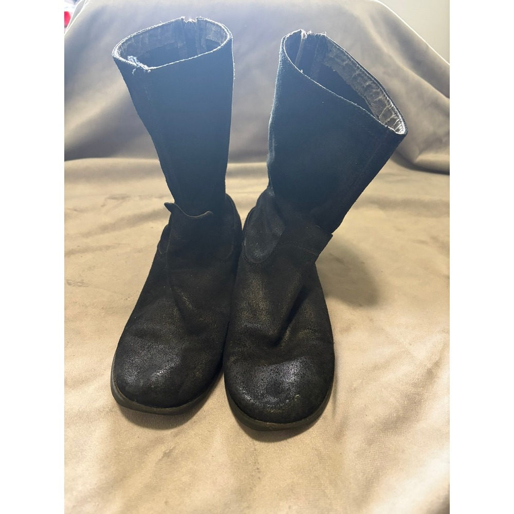 Murano Mens Black Leather Mid-Calf Boots Distressed Back Zip Buckle Size 8.5M